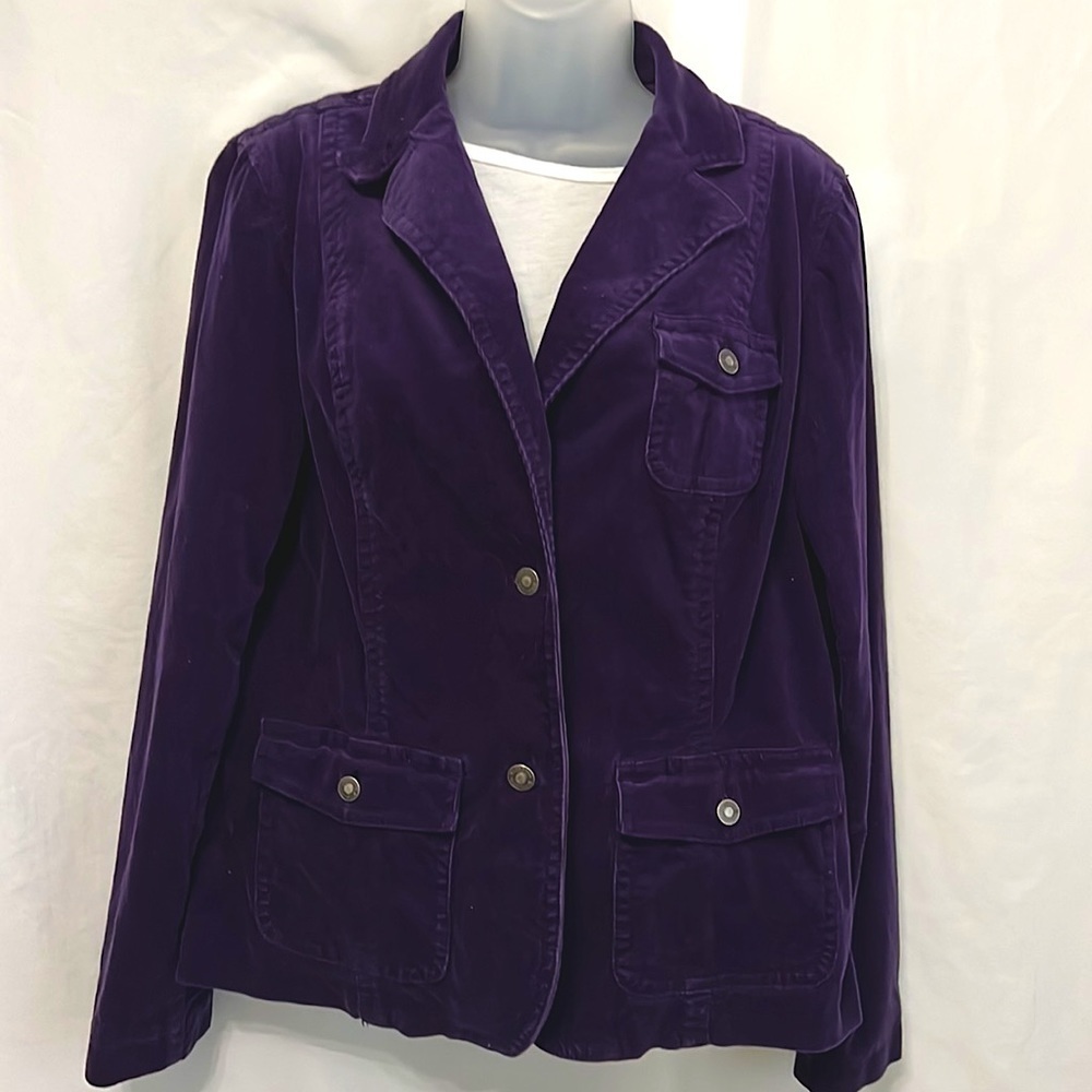 Liz Claiborne Womans Purple Corduroy Cotton Blend Blazer Jacket Size Medium